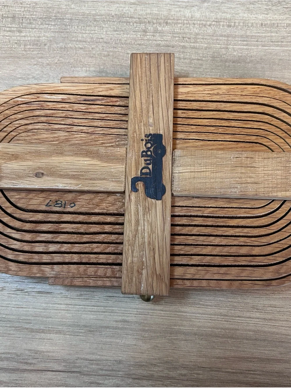 Vintage Wood Handle Basket in Natural Tan